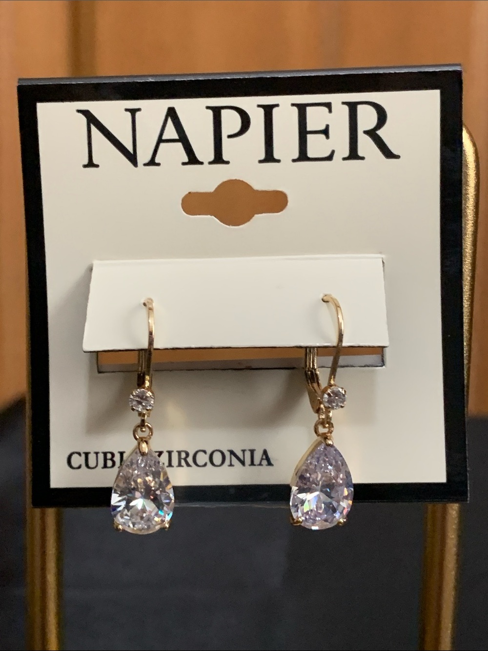 NWT Napier gold tone cz teardrop earrings